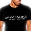 T-shirt Armani Exchange Uomo Slim Fit Cotone Nero Bianco Blu