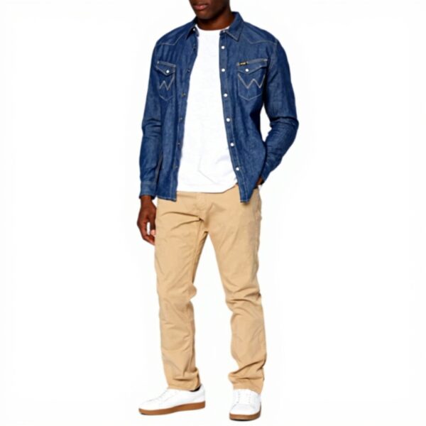 Camicia Denim Wrangler Uomo Western Collo Button Down Blu