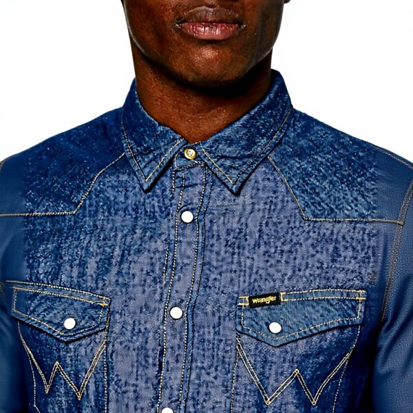 Camicia Denim Wrangler Uomo Western Collo Button Down Blu
