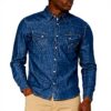 Wrangler Uomo Ls Western Denim Shirt Straight, Blu (Dark Stone), M