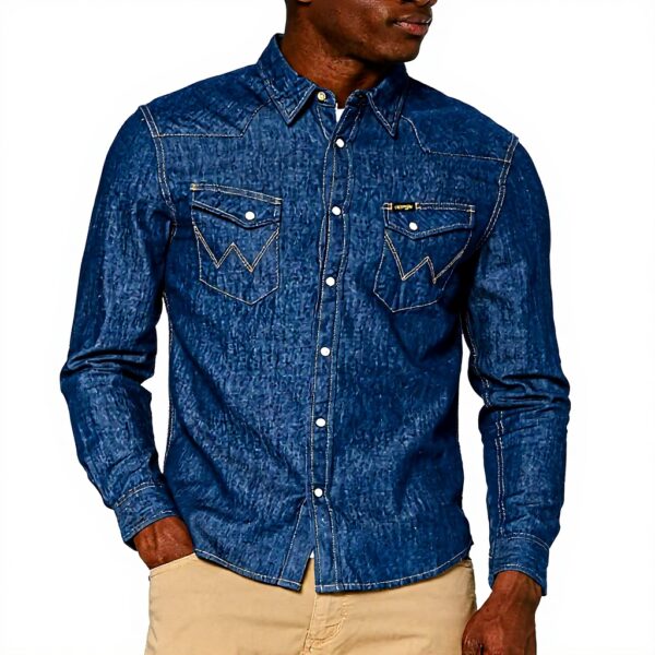 Wrangler Uomo Ls Western Denim Shirt Straight, Blu (Dark Stone), M